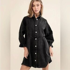 Buckle Black Denim Button-Front Dress